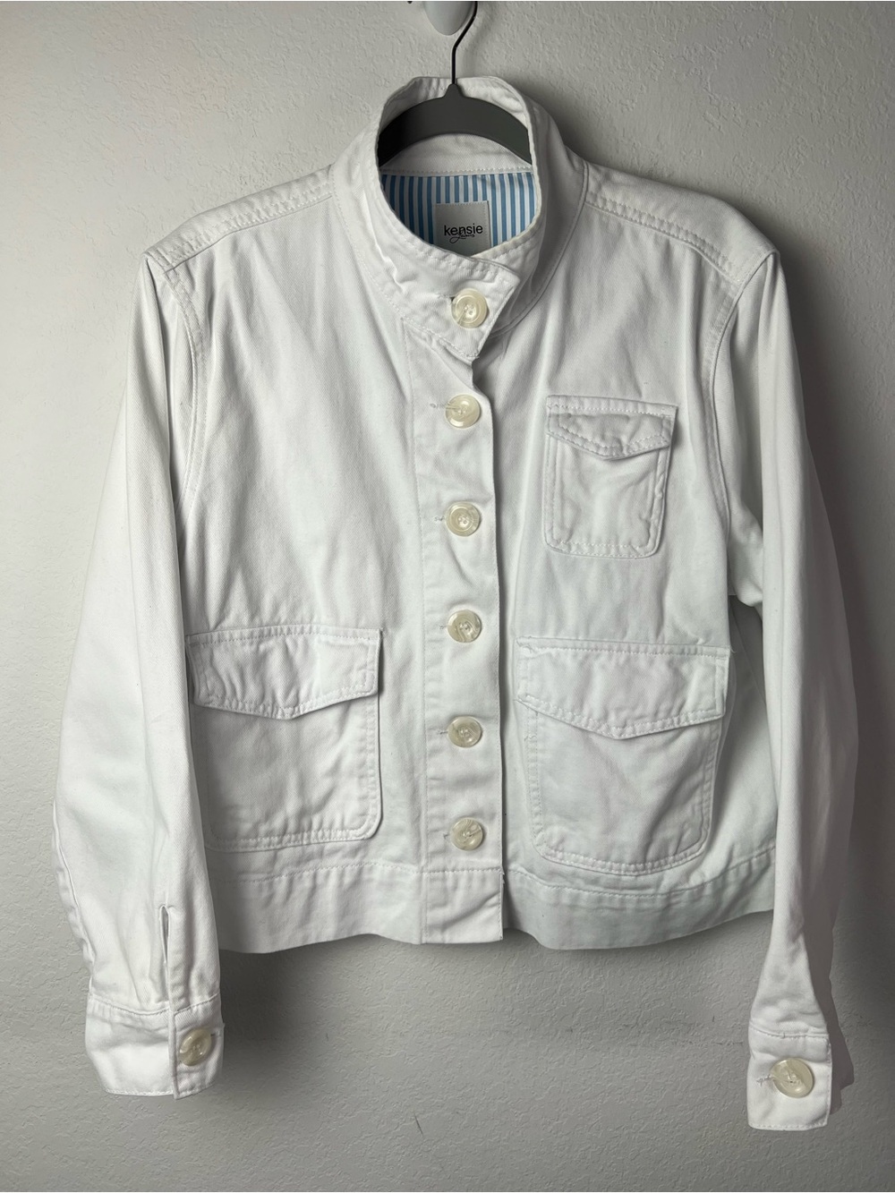 Kenzie Jeans White Denim Cotton Boxy Big Button Jean Jacket